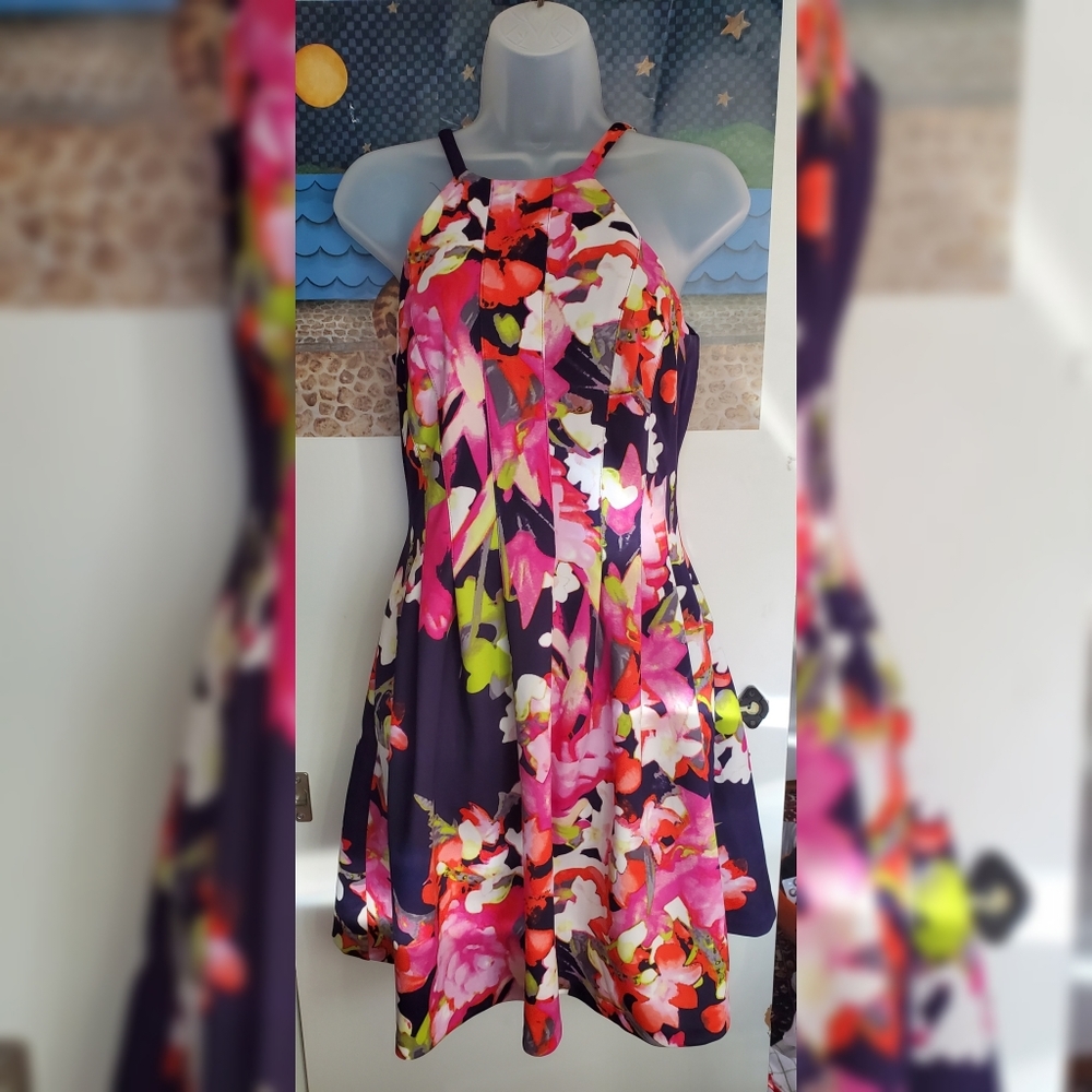 Vince Camuto Purple/Pink Floral Seamed Dress